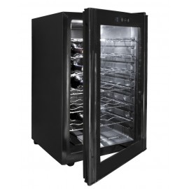 Armário de refrigerador elétrico preto 65L com 28 garrafas.