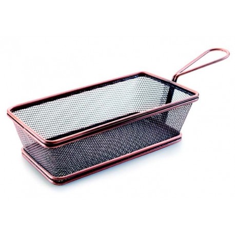 Cesta retangular para servir em uma mesa. Acabamento de bronze.