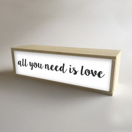 Lámpara Caja de Luz Decorativa en Blanco con mensaje "All You Need is Love" de 32x9,5cm (fondo 9,5cm)