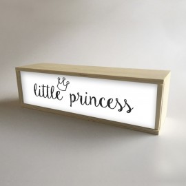 Caja con luz interior, decoración infantil para niña Blanco con mensaje "little princess" de 32x9,5cm (fondo 9,5cm)