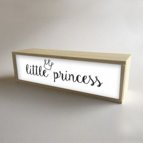 Caja con luz interior, decoración infantil para niña Blanco con mensaje "little princess" de 32x9,5cm (fondo 9,5cm)