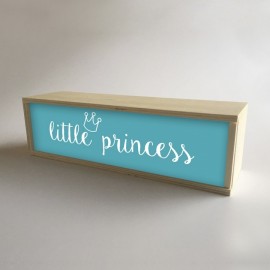 Caja con luz interior, decoración infantil para niña Turquesa con mensaje "little princess" de 32x9,5cm (fondo 9,5cm)