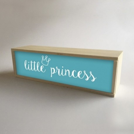 Caja con luz interior, decoración infantil para niña Turquesa con mensaje "little princess" de 32x9,5cm (fondo 9,5cm)