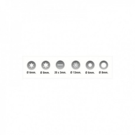 Definir 6 bocais variados (rosa, fita, hélice e estrela)