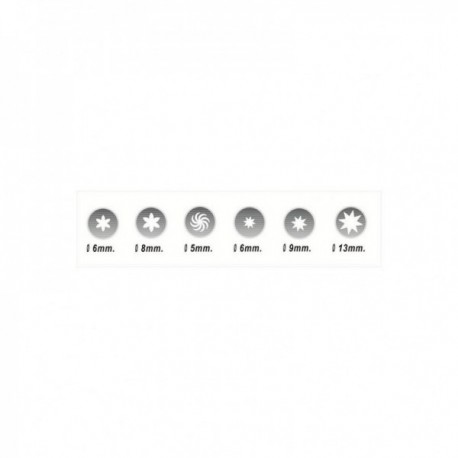 Definir 6 bocais variados (rosa, hélice e estrela)