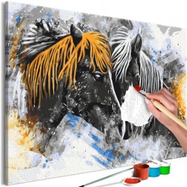 Quadro pintado por você - Black and Yellow Horses