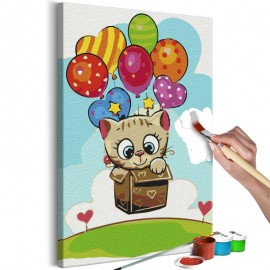 Cuadro para colorear - Kitten With Balloons