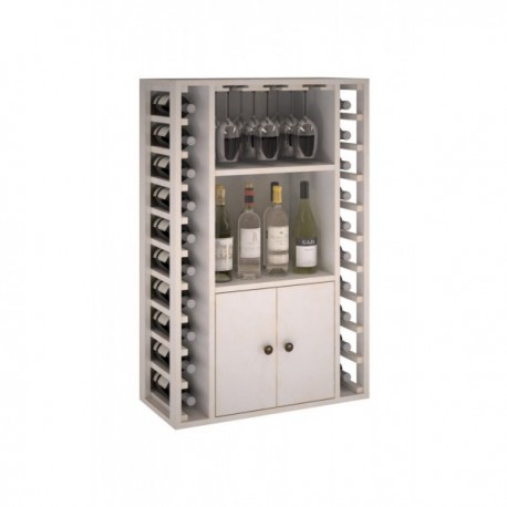 BOTELLERO DE MADEIRA COM PORTAS E SUPORTE PARA COPOS para 20 Garrafas + Licor+9 Copos Pine Light Carvalho GODELLO