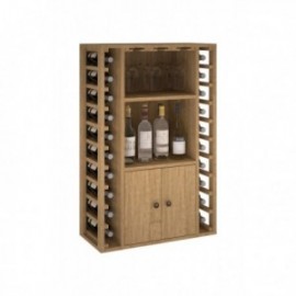BOTELLERO DE MADEIRA COM PORTAS E SUPORTE PARA COPOS para 20 Garrafas + Licor+9 Copos Pine Light Carvalho GODELLO