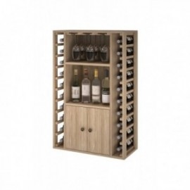 BOTELLERO DE MADEIRA COM PORTAS E SUPORTE PARA COPOS para 20 Garrafas + Bebidas +9 Copos Cor Pinheiro Escuro GODELLO