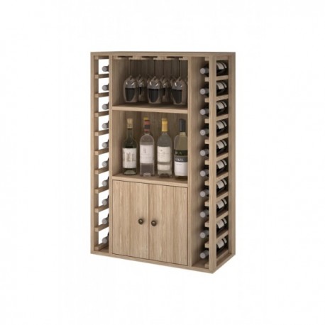 BOTELLERO DE MADEIRA COM PORTAS E SUPORTE PARA COPOS para 20 Garrafas + Bebidas +9 Copos Cor Black Pine GODELLO