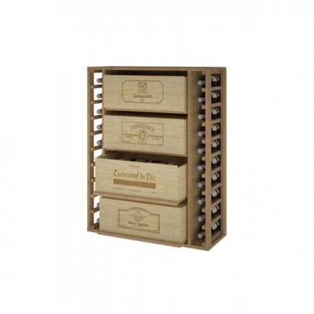 BOTELLERO DE MADERA DE PINO PARA BOTELLAS Y CAJAS DE 12. para 20 botellas+4 cajas color Pino Roble claro GODELLO