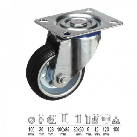 Rueda Industrial Goma Negra Placa 100 mm. Rueda Industrial Goma Negra Placa 100 mm.