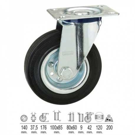 Rueda Industrial Goma Negra Placa 140 mm. Rueda Industrial Goma Negra Placa 140 mm.