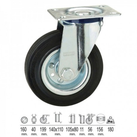 Rueda Industrial Goma Negra Placa 160 mm. Rueda Industrial Goma Negra Placa 160 mm.
