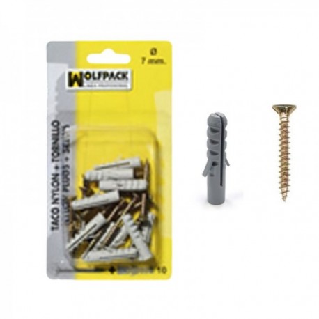 Taco Nylon+Tirafondo 7 mm. (10 peças)