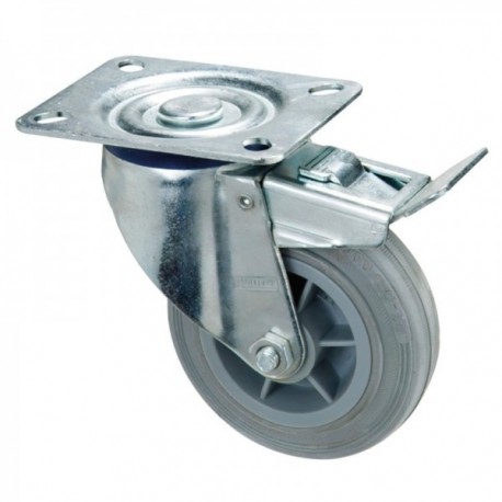 Rueda Industrial Goma Gris Placa con freno 100 mm. Rueda Industrial Goma Gris Placa con freno 100 mm.