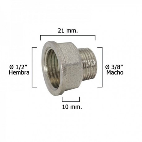 Redução de cromo hexagonal alargadera 3/8 masculino - 1/2 fêmea x m10