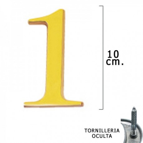 Número de latão "1" 10 cm. Com tornilleia escondida (bolha de 1 peça)