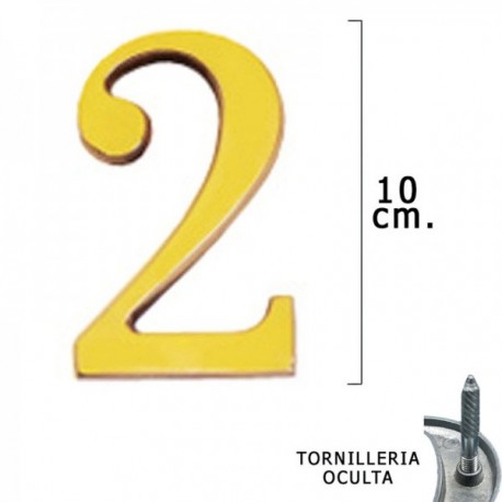 Número de latão "2" 10 cm. Com tornilleia escondida (bolha de 1 peça)