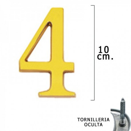 Número de latão "4" 10 cm. Com tornilleia escondida (bolha de 1 peça)