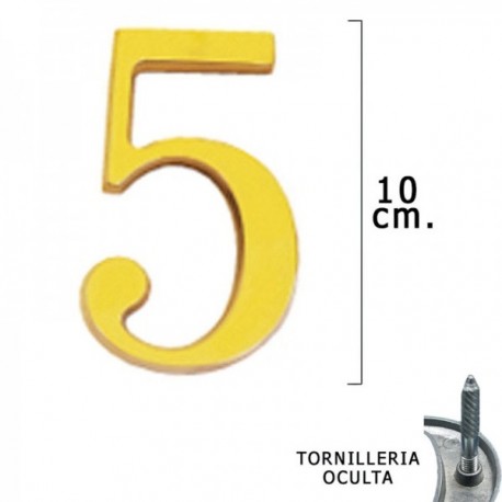 Número de latão "5" 10 cm. Com tornilleia escondida (bolha de 1 peça)
