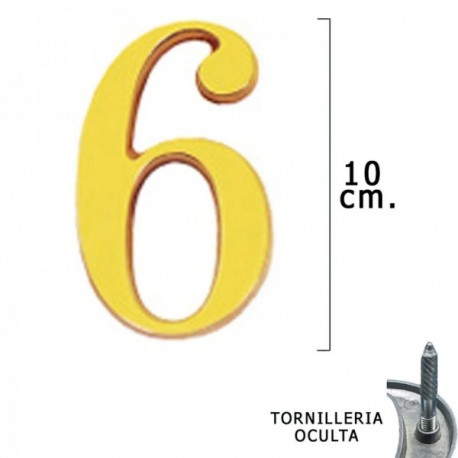 Número de latão "6" 10 cm. Com tornilleia escondida (bolha de 1 peça)