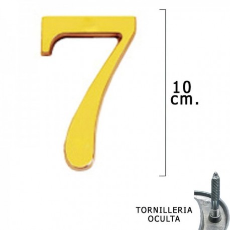 Número de latão "7" 10 cm. Com tornilleia escondida (bolha de 1 peça)