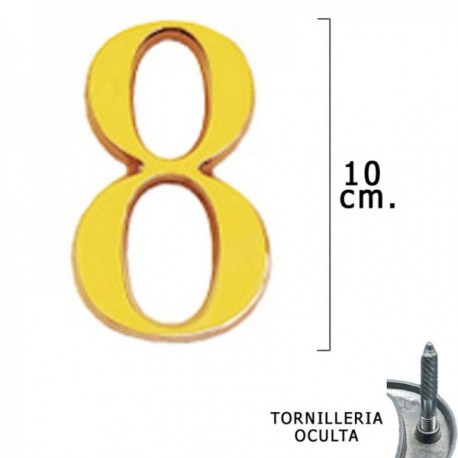 Número de latão "8" 10 cm. Com tornilleia escondida (bolha de 1 peça)