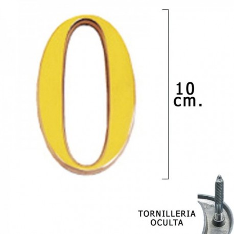 Número de latão "0" 10 cm. Com tornilleia escondida (bolha de 1 peça)