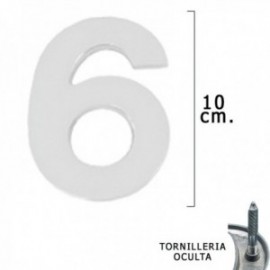 Número de metal "6" fosco chupou 10 cm. Com tornilleia escondida (bolha de 1 peça)