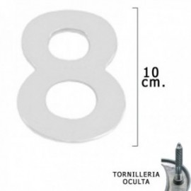 Número de metal "8" fosco chupou 10 cm. Com tornilleia escondida (bolha de 1 peça)