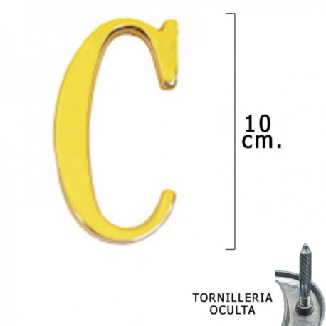Carta de latão "C" 10 cm. Com tornilleia escondida (bolha de 1 peça)