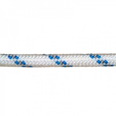 Corda de poliéster trançado branco / azul 8 mm. Bobina de 200 m.