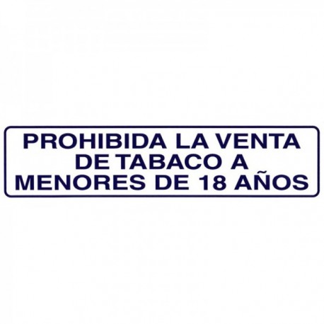 Rotulo Adhesivo 250x63 mm. Prohibida Venta Tabaco 18años