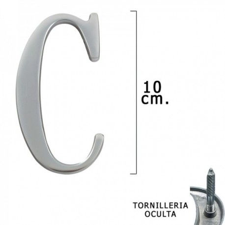 Letras de metal "C" Mate Silver 10 cm. Com tornilleia escondida (bolha de 1 peça)
