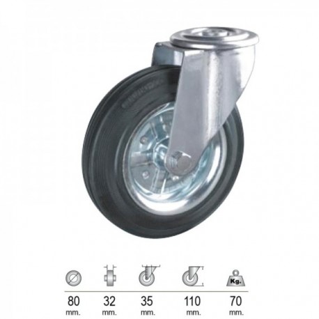 Roda Industrial de Brracha Preta 80 mm