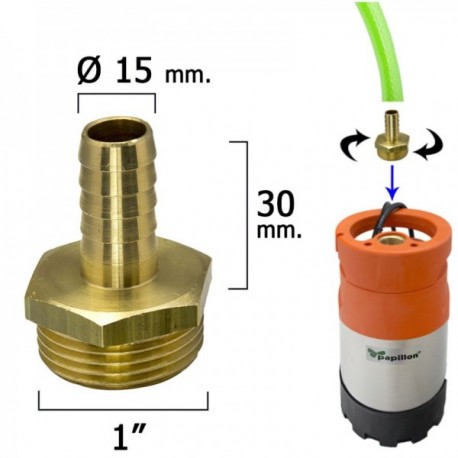 Junção de mangueira com pico Ø 15 mm. Masculino 1 "