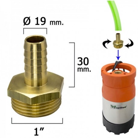 Junção de mangueira com pico Ø 19 mm. Masculino 1 "