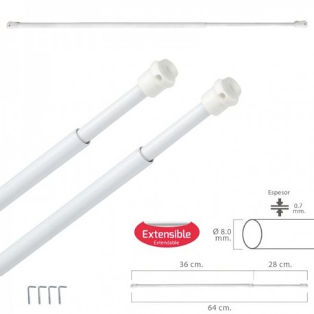 36/64 cm Gerente de IC extensível. Com a primavera de pressão, suportes e copos de sucção (2 peças)