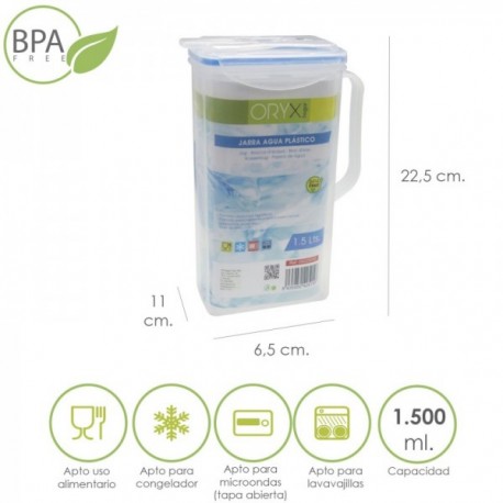1.500 ml de jarro de plástico quadrado. 22.5x15x8 (alt) cm.