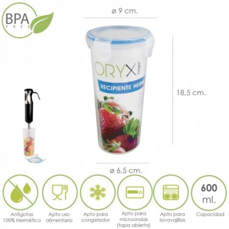 Medidor de plástico redondo de vidro de recipiente hermético 600 ml. Ø 9x18.5 (alt.) CM. Medidor de plástico redondo de vidro de recipiente hermético 600 ml. Ø 9x18.5 (alt.) CM.