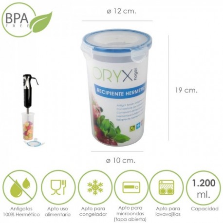 Recipiente Hermetico Plastico Redondo 1.200 ml. Ø 12 x 19 (Alt.) cm. Recipiente Hermetico Plastico Redondo 1.200 ml. Ø 12 x 19 (Alt.) cm.