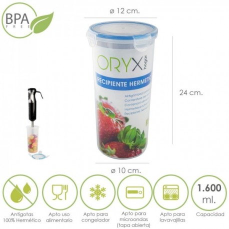 Recipiente Hermetico Plastico Redondo 1.600 ml. Ø 12 x 24 (Alt.) cm. Recipiente Hermetico Plastico Redondo 1.600 ml. Ø 12 x 24 (Alt.) cm.