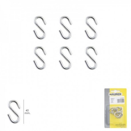 Gancho "S" 40 mm. Zincado (Blister 6 piezas) Uso Domestico