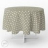 Mantel Hule Redondo Topos Beige Impermeable Antimanchas PVC Ø140 cm. Uso Interior y Exterior