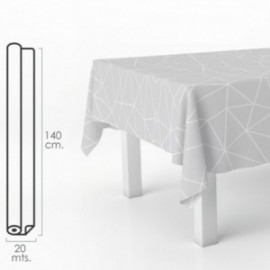 Mantel Hule Rectangular Geometrico Gris. Impermeable Antimanchas PVC 140 cm. x 20 metros. Rollo Recortable. Interior y Exterior