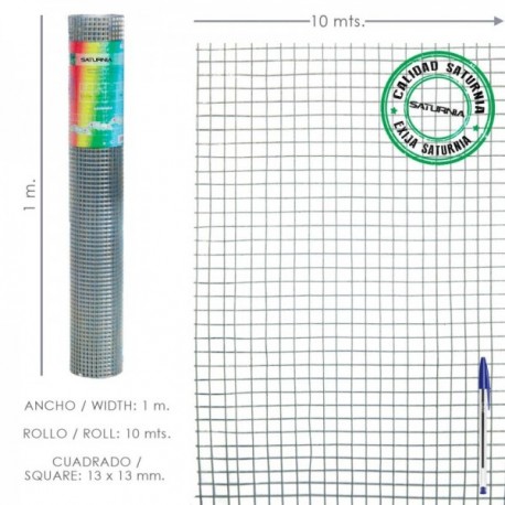 Galvanizada malha eletro -soldada 13x13 / altura 100 cm. Role 10 metros. Uso doméstico