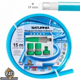 Mangueira tricotada sem torção azul Ø 19 mm. Role 15 metros. Com acessórios, mangueira anti -torção, mangueira sem dobras,