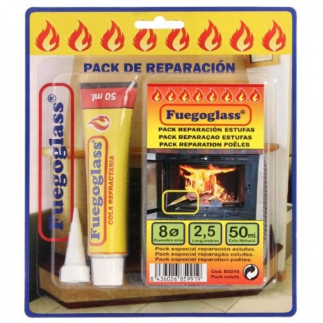 Reparar fogões/chaminés, cauda refratária e vidro de fibra de cordão 8 mm. x 2,5 m.
